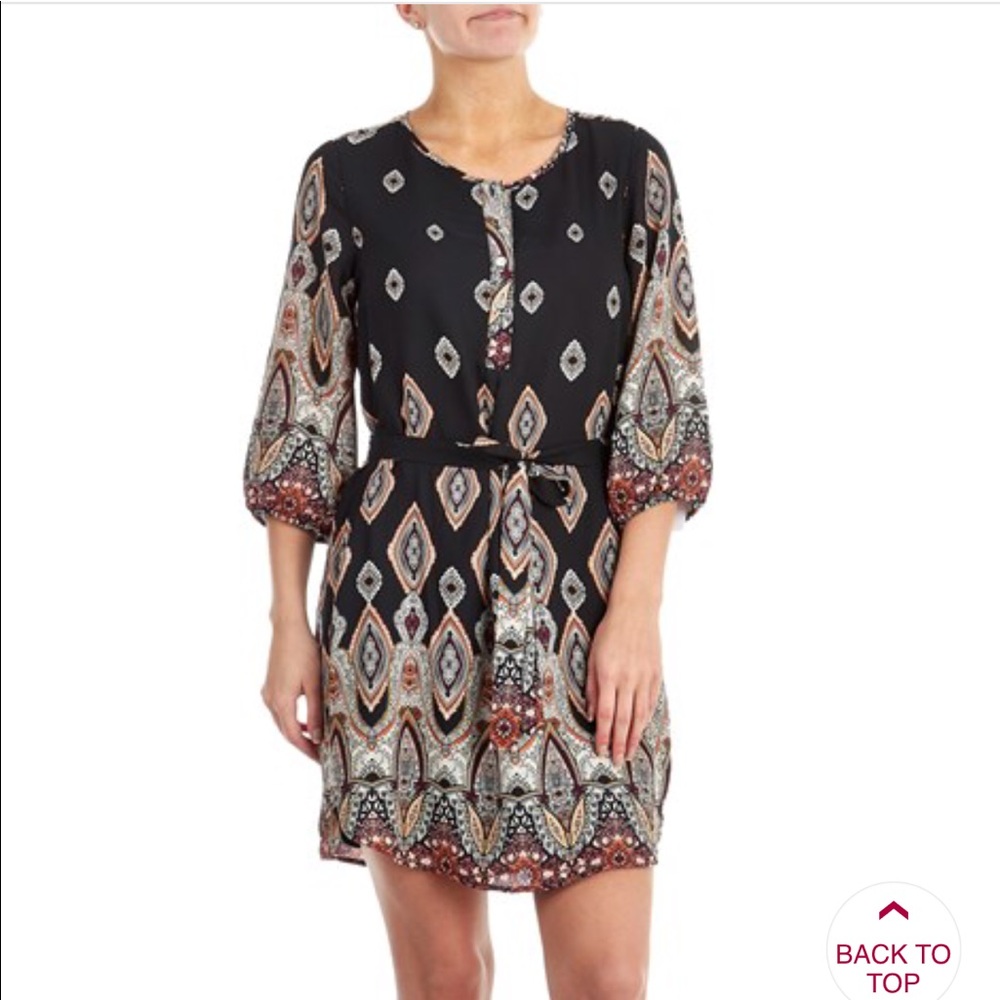 NWT 3/4 Sleeve Belted Paisley Geometric Dress N1